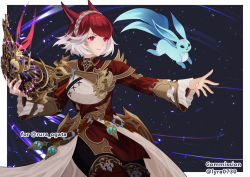 Rule 34 | 1girl, animal ears, book, carbuncle (final fantasy), cat ears, commission, facial mark, final fantasy, final fantasy xiv, lyra-kotto, miqo&#039;te, multicolored hair, open book, red eyes, red hair, short hair, solo, summoner (final fantasy), swept bangs, two-tone hair, warrior of light (ff14), whisker markings, white hair
