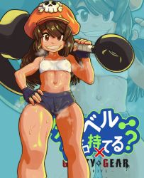 Rule 34 | 1girl, anchor, baxxdishere, brown hair, cameltoe, crop top, flat chest, gloves, guilty gear, guilty gear strive, hat, heavy breathing, highres, long hair, may (guilty gear), musk, nipples visible through clothes, shirt, shorts, steam, sweat, thick thighs, thighs