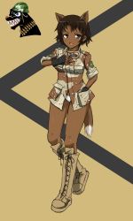 Rule 34 | 1girl, bad id, bad pixiv id, boots, camouflage, dakku (ogitsune), dark-skinned female, dark skin, desert camouflage, full body, goggles, original, panties, sleeves rolled up, solo, standing, strike witches, strike witches 1991, underwear, uniform, very dark skin, white panties, world witches series