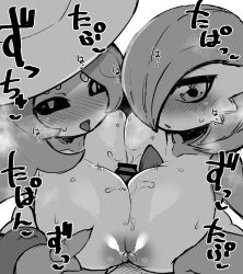 Rule 34 | 2girls, bar censor, black sclera, blush, breasts, censored, collarbone, colored sclera, cooperative paizuri, creatures (company), furry, game freak, gardevoir, gen 3 pokemon, gen 8 pokemon, greyscale, hair over one eye, hat, hatterene, highres, katuu, large breasts, looking at viewer, monochrome, multiple girls, nintendo, nipples, open mouth, paizuri, penis, pokemon, pokemon (creature), pov, sweat, tongue, tongue out, translation request, witch hat