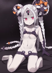 Rule 34 | 1girl, abigail williams (fate), abigail williams (swimsuit foreigner) (fate), abigail williams (swimsuit foreigner) (first ascension) (fate), bare shoulders, bikini, black bikini, black bow, blush, bow, breasts, collarbone, colored skin, double bun, fate/grand order, fate (series), forehead, garoudo (kadouhan&#039;i), hair bun, keyhole, legs, long hair, looking to the side, micro bikini, multiple bows, navel, open mouth, orange bow, parted bangs, pink eyes, sidelocks, sitting, small breasts, swimsuit, thighs, third eye, very long hair, wariza, white hair, white skin