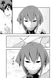 Rule 34 | 1boy, 1girl, comic, commentary request, fate/grand order, fate/prototype, fate/prototype: fragments of blue and silver, fate (series), fingerless gloves, fujimaru ritsuka (male), gloves, greyscale, hair between eyes, hassan of serenity (fate), highres, ichihara kazuma, mask, monochrome, short hair, skull mask, translation request