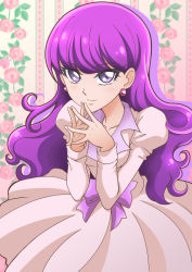 Rule 34 | 10s, black eyes, blush, dress, kirakira precure a la mode, kotozume yukari, long hair, precure, purple hair, smile