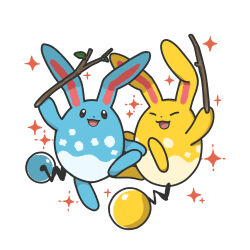 Rule 34 | 72kuri, alternate color, animal ears, azumarill, commentary request, creatures (company), game freak, gen 2 pokemon, highres, holding, holding stick, nintendo, no humans, pokemon, pokemon (creature), rabbit ears, shiny and normal, shiny pokemon, simple background, smile, solid oval eyes, sparkle, stick, tail, white background