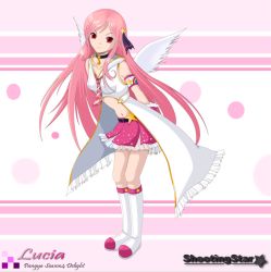 Rule 34 | 1girl, angel wings, long hair, lucia, lucia (pangya), md5 mismatch, mitya, pangya, pink hair, red eyes, resolution mismatch, ribbon, skirt, solo, source smaller, star (symbol), very long hair, wings