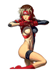 Rule 34 | 1girl, bandaid, bandaid on face, bandaid on nose, blonde hair, boxing gloves, breasts, brown hair, covered erect nipples, dyed bangs, gloves, multicolored hair, nekkeau, nipples, original, see-through, short hair, solo, thigh strap, two-tone hair