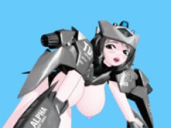 Rule 34 | animated, animated gif, bouncing breasts, breasts, grey hair, huge breasts, lowres, mecha musume, nipples, solo, source request