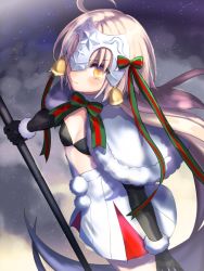 Rule 34 | 1girl, bad id, bad pixiv id, black gloves, blonde hair, blush, breasts, capelet, cleavage, elbow gloves, fate/grand order, fate (series), gloves, helmet, holding, jeanne d&#039;arc alter (fate), jeanne d&#039;arc (fate), jeanne d&#039;arc alter santa lily (fate), long hair, looking at viewer, ofstan, small breasts, snowing, solo, very long hair, yellow eyes