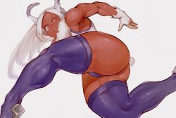 Rule 34 | 1girl, absurdres, animal ear fluff, animal ears, armpits, ass, boku no hero academia, breasts, dark-skinned female, dark skin, female focus, fluff, gloves, gluteal fold, heattech leotard, highres, ibuo (ibukht1015), large breasts, long hair, mirko, muscular, muscular female, neckwear request, on ground, orange eyes, purple thighhighs, rabbit ears, rabbit girl, rabbit tail, simple background, smile, smug, solo, spread legs, superhero costume, tail, thick thighs, thighhighs, thighs, toned, turtleneck, white background, white gloves, white hair