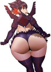Rule 34 | 1girl, absurdres, ass, backboob, breasts, doublehero, highres, huge ass, kill la kill, large breasts, leaning forward, looking at viewer, looking back, matoi ryuuko, navel, open mouth, panties, senketsu, solo, thick thighs, thighhighs, thighs, underwear