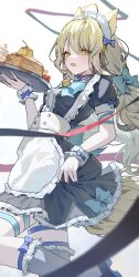 Rule 34 | 1girl, absurdres, apron, blonde hair, highres, maid, ningen mame, open mouth, original, short sleeves, simple background, solo, yellow eyes