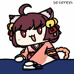 Rule 34 | 1girl, ahoge, animal ears, animated, animated gif, bell, cat bell, cat ears, hair bell, hair ornament, ichihime, japanese clothes, kimono, lowres, mahjong soul, open mouth, seseren, short hair, wiping
