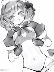 Rule 34 | 1girl, :q, absurdres, belt, blush, bow, bow panties, breasts, clothing cutout, covered erect nipples, cowboy shot, dot nose, fur-trimmed gloves, fur trim, gloves, heart cutout, highleg, highleg panties, highres, indie virtual youtuber, kouma toware, looking at viewer, medium hair, nanashi (nlo), navel, panties, puffy short sleeves, puffy sleeves, revealing clothes, short sleeves, simple background, skindentation, small breasts, smile, solo, stomach, swept bangs, tongue, tongue out, translation request, two side up, underwear, virtual youtuber