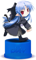 Rule 34 | 00s, 1girl, bad id, bad pixiv id, blue hair, cat tail, half updo, len (tsukihime), long hair, melty blood, pixiv, pixiv bottlecap, pointy ears, red eyes, rosegray, solo, tail, tsukihime, type-moon
