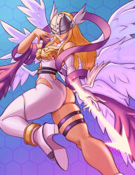 Rule 34 | 1girl, angel, angel girl, angewomon, ass, breasts, digimon, digimon (creature), dtscribe, head wings, highres, long hair, mask, solo, wings