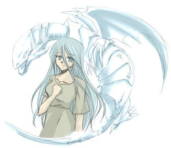 Rule 34 | blue eyes, blue eyes white dragon, kisara (yu-gi-oh!), monster, smile, white hair, yu-gi-oh!, yu-gi-oh! duel monsters