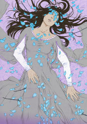 Rule 34 | 1girl, a song of ice and fire, black hair, covered eyes, flower, joanna krotka, long hair, lyanna stark, open mouth, petals, solo