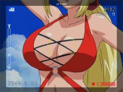 Rule 34 | 1girl, animated, animated gif, arcade gamer fubuki, bikini, blonde hair, bouncing breasts, breasts, cleavage, huge breasts, lowres, melody honey, screencap, solo, swimsuit