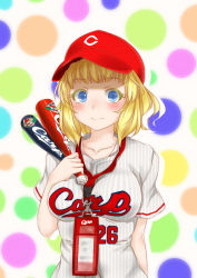 Rule 34 | 1girl, absurdres, blonde hair, blue eyes, blush, breasts, hat, highres, hiroshima touyou carp, hitotsuki no yagi, looking at viewer, nippon professional baseball, original, smile, solo
