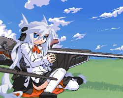 Rule 34 | lowres, mof, mof&#039;s silver haired twintailed girl, oekaki, original, silver hair, solo, thighhighs, twintails