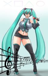 Rule 34 | 1girl, aqua eyes, aqua hair, breasts, circle, game console, hatsune miku, highres, large breasts, note, notes, square, triangle, vocaloid
