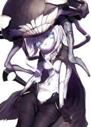 Rule 34 | 10s, 1girl, abyssal ship, black gloves, blue eyes, bodysuit, breasts, cape, gloves, glowing, glowing eyes, highres, kantai collection, long hair, looking at viewer, monster, pale skin, personification, silver hair, solo, wo-class aircraft carrier, yuukyuu ponzu