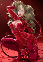 Rule 34 | absurdres, animal ears, bodysuit, cat ears, cat tail, dominatrix outfit, highres, latex, latex bodysuit, persona, persona 5, self-upload, tail, takamaki anne, taoart, whip