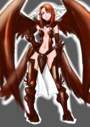 Rule 34 | 1girl, armor, highres, minerva (p&amp;d), navel, puzzle &amp; dragons, red hair, wings, yellow eyes