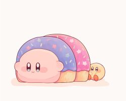 Rule 34 | :i, blue eyes, blush, blush stickers, closed mouth, commentary request, doughnut, food, kirby, kirby&#039;s dream buffet, kirby (series), looking at viewer, metro (metronome40310bis), nintendo, no humans, simple background, sitting, sprinkles, star (symbol), white background