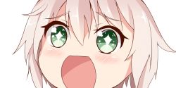 Rule 34 | + +, 10s, 1girl, blonde hair, close-up, green eyes, hair between eyes, kantai collection, looking at viewer, nahaki, no nose, open mouth, portrait, shimushu (kancolle), short hair, simple background, solo, sparkling eyes, symbol-shaped pupils, white background