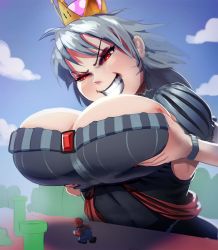 Rule 34 | breasts, giant, giantess, large breasts, maarthul, mario, mario (series), nintendo, red eyes, super crown, super mario bros. 1, thwomp, thwompette