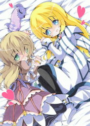 Rule 34 | 00s, 2girls, blonde hair, blue eyes, blush, brown hair, colette brunel, elize lutus, frills, green eyes, heart, jewelry, lying, milkpanda, multiple girls, open mouth, shoes, tales of (series), tales of symphonia, tales of xillia, teepo (tales), thighhighs