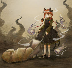 Rule 34 | 1girl, braid, female focus, full body, kaenbyou rin, multiple tails, nikoro, solo, standing, tail, touhou, twin braids, two tails