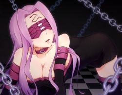 Rule 34 | 1girl, blindfold, breasts, chain, cleavage, fate/stay night, fate (series), large breasts, long hair, medusa (fate), medusa (rider) (fate), muniel (supernorth 0325), purple hair, solo, very long hair