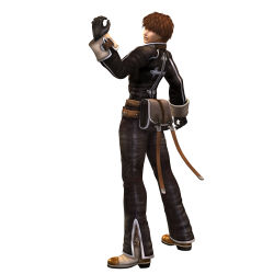 Rule 34 | 1boy, 3d, absurdres, belt, brown hair, full body, gloves, highres, jewelry, looking back, male focus, necklace, official art, pouch, red eyes, shadow hearts, shadow hearts ii, short hair, simple background, solo, white background, yuri hyuga