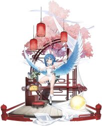 Rule 34 | 1girl, absurdres, ahoge, architecture, armpits, artist request, azur lane, bare shoulders, bird, bird girl, bird tail, black footwear, black panties, blue eyes, blue hair, blue wings, blush, braid, branch, breasts, chair, check artist, cherry blossoms, chick, china dress, chinese clothes, clothing cutout, detached sleeves, dress, east asian architecture, feathered wings, full body, highres, kneehighs, lamp, lantern, leg up, looking at viewer, low wings, manjuu (azur lane), nishikikope, non-web source, official art, orb, outstretched arms, panties, paper lantern, parted lips, pelvic curtain, petals, plant, potted plant, ribbon, shoes, side-tie panties, side slit, sidelocks, small breasts, socks, solo, standing, standing on one leg, stool, table, tail, thighs, transparent background, tree, underwear, wakatsuki (azur lane), wakatsuki (blue sparrow heralding spring) (azur lane), white dress, white sleeves, white socks, white wings, wings, wooden floor