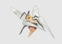 Rule 34 | bee, beedrill, bug, commentary request, creatures (company), full body, game freak, gen 1 pokemon, highres, insect, looking to the side, nigiri (ngr24), nintendo, no humans, pokemon, pokemon (creature), red eyes, simple background, solo, white background