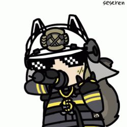 Rule 34 | 1girl, animated, animated gif, arknights, deal with it (meme), lowres, meme, microphone, raccoon tail, rapping, seseren, shaw (arknights), sunglasses, tail