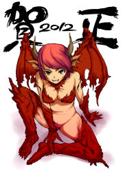Rule 34 | 10s, 1girl, 2012, dragon, dragon girl, green eyes, horns, monster girl, original, red hair, sakaki imasato, short hair, solo, wings