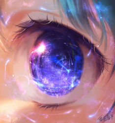 Rule 34 | androgynous, aqua hair, blue eyes, close-up, eye focus, eye reflection, eyelashes, gender request, glowing, glowing eyes, light particles, looking at viewer, original, reflection, signature, solo, yuket