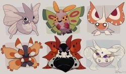 Rule 34 | a-nya, bug, commentary, creatures (company), dustox, english commentary, frosmoth, game freak, gen 1 pokemon, gen 3 pokemon, gen 4 pokemon, gen 5 pokemon, gen 8 pokemon, grey background, highres, insect, masquerain, moth, mothim, nintendo, no humans, pokemon, pokemon (creature), simple background, venomoth, volcarona