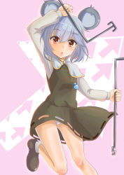 Rule 34 | 1girl, animal ears, asanari, brown eyes, capelet, dowsing rod, grey hair, highres, holding, jewelry, looking at viewer, mouse ears, mouse tail, nazrin, open mouth, panties, pendant, short hair, skirt, solo, tail, touhou, underwear, white panties