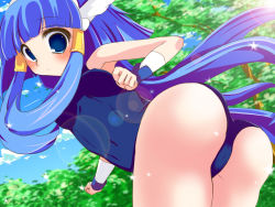 Rule 34 | 10s, 1girl, aoki reika, ass, back, bad id, bad pixiv id, breasts, choker, cloud, cure beauty, day, earrings, forest, g-mero, head wings, highres, jewelry, long hair, looking back, magical girl, medium breasts, nature, one-piece swimsuit, precure, school swimsuit, sky, smile precure!, solo, swimsuit, tiara, tree, wings