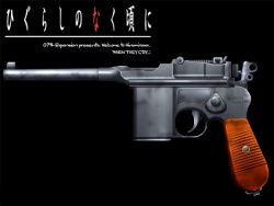 Rule 34 | 00s, dark, gun, handgun, higurashi no naku koro ni, mauser c96, no humans, pistol, weapon