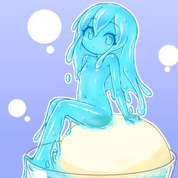 Rule 34 | curss, flat chest, food, ice cream, mini person, minigirl, monster girl, navel, no nipples, nude, slime girl