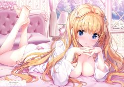 Rule 34 | 1girl, absurdres, ass, bed, bed sheet, bedroom, blue eyes, blush, bow, bow panties, bra, breasts, brown hair, cleavage, collarbone, eyelashes, fingernails, hair between eyes, hair intakes, highres, indoors, kimishima ao, lace, lace-trimmed bra, lace trim, large breasts, long hair, long sleeves, looking at viewer, lying, nail art, nail polish, on bed, on stomach, original, panties, parted lips, pillow, pink bow, saijo melia, side-tie panties, solo, string panties, underwear, white bra, white panties, window