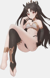 Rule 34 | absurdres, anklet, anouetto, armlet, asymmetrical legwear, asymmetrical sleeves, bad id, bad pixiv id, barefoot, bridal gauntlets, collar, crossed legs, detached collar, earrings, elbow gloves, artistic error, fate/grand order, fate (series), feet, from below, gloves, hand on own cheek, hand on own face, hand on own face, highres, hoop earrings, ishtar (fate), jewelry, long hair, md5 mismatch, neck ring, panties, resolution mismatch, single elbow glove, single thighhigh, solo, sweat, sweatdrop, thighhighs, toeless legwear, tohsaka rin, underwear, uneven legwear, uneven sleeves, wrong foot