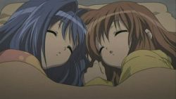 Rule 34 | 2girls, animated, animated gif, closed eyes, kanon, lowres, minase nayuki, multiple girls, screencap, sleeping, tsukimiya ayu