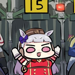 Rule 34 | 12 billion yen incident, 1girl, animal ears, armpits, arms up, bow, bowtie, brown headwear, gloves, gold ship (umamusume), hair bow, horse ears, horse girl, jazz jack, long hair, looking at viewer, lowres, open mouth, purple eyes, purple hair, red bow, red bowtie, red shirt, shirt, sleeveless, sleeveless shirt, umamusume, white gloves