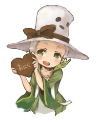 Rule 34 | 1boy, acheru maru, alternate color, blush, bow, brown bow, candy, chocolate, chocolate heart, coat, commentary request, food, green coat, green eyes, hat, hat bow, heart, heart-shaped pupils, looking to the side, male focus, open mouth, ragnarok online, round teeth, shirt, short hair, simple background, smile, solo, symbol-shaped pupils, teeth, transparent background, upper body, warlock (ragnarok online), whisper (ragnarok online), white hair, white hat, white shirt, wide sleeves